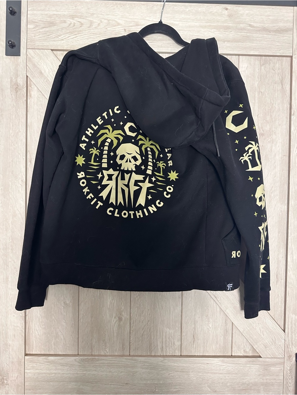 RokFit Women's Black Graphic Zip Hoodie with Pale Yellow Design